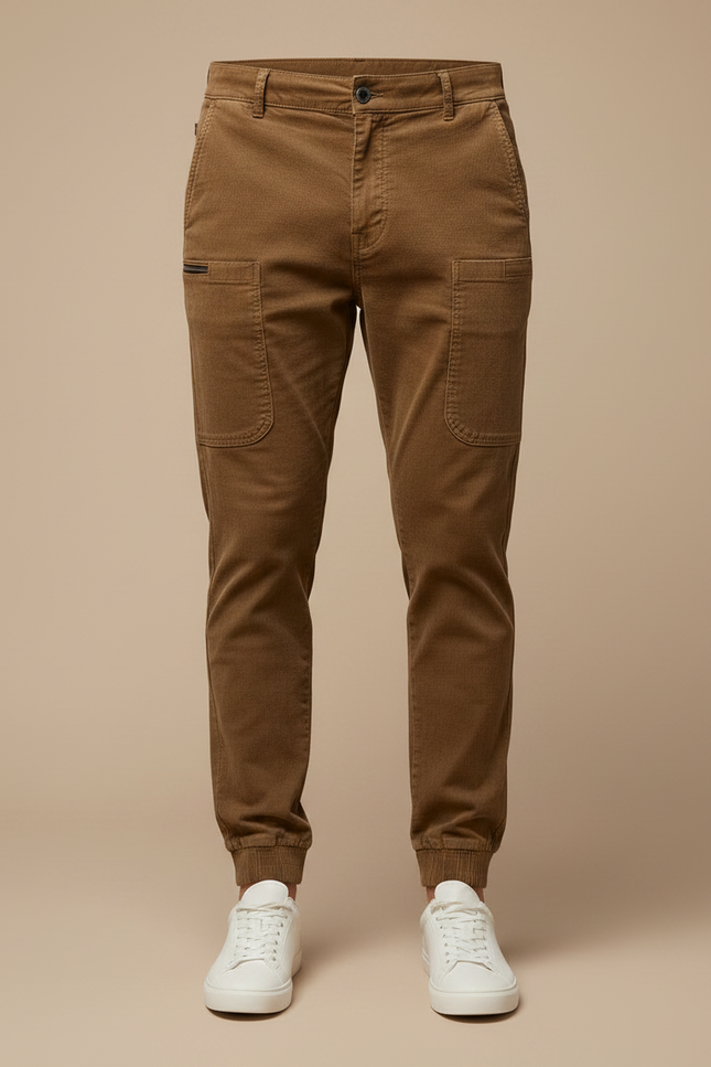 Pantalon Marron Côtelé Ajusté Cargo Homme - Cordé - vue 3