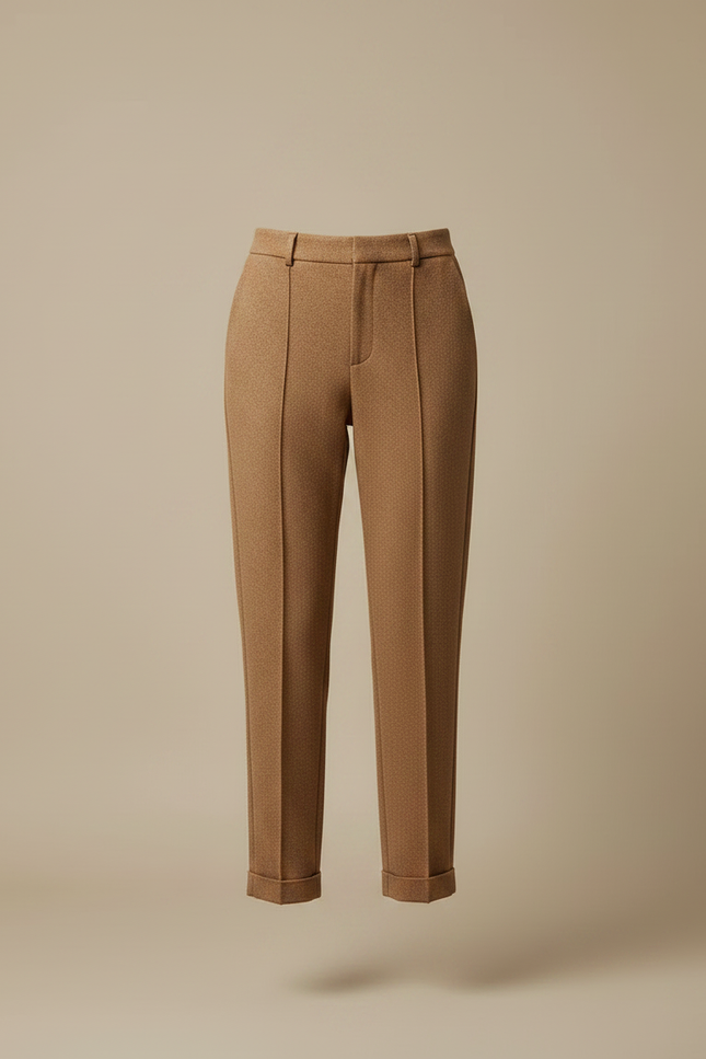 Pantalon Marron Laine Taille Haute Décontracté Élégant - Tweed - vue 3