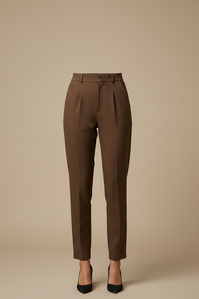 Pantalon Marron Taille Haute Élégant Décontracté Femme - Gabardine - vue 3
