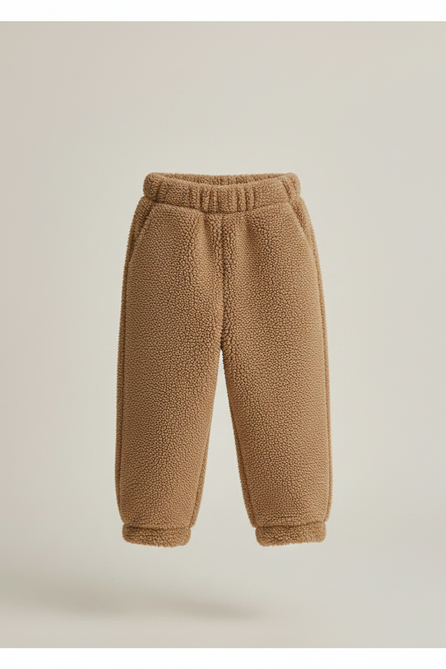 Pantalon Marron Polaire Épais Doux Enfant Hiver - Camel Molleton - vue 3