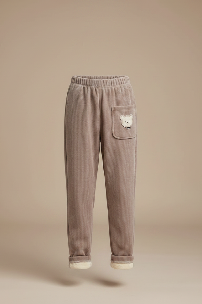 Pantalon Marron Velours Côtelé Ours Doublé Chaud - Cordé - vue 3