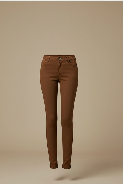 Pantalon Marron Skinny Taille Haute Élastique Femme - Gabardine - vue 3
