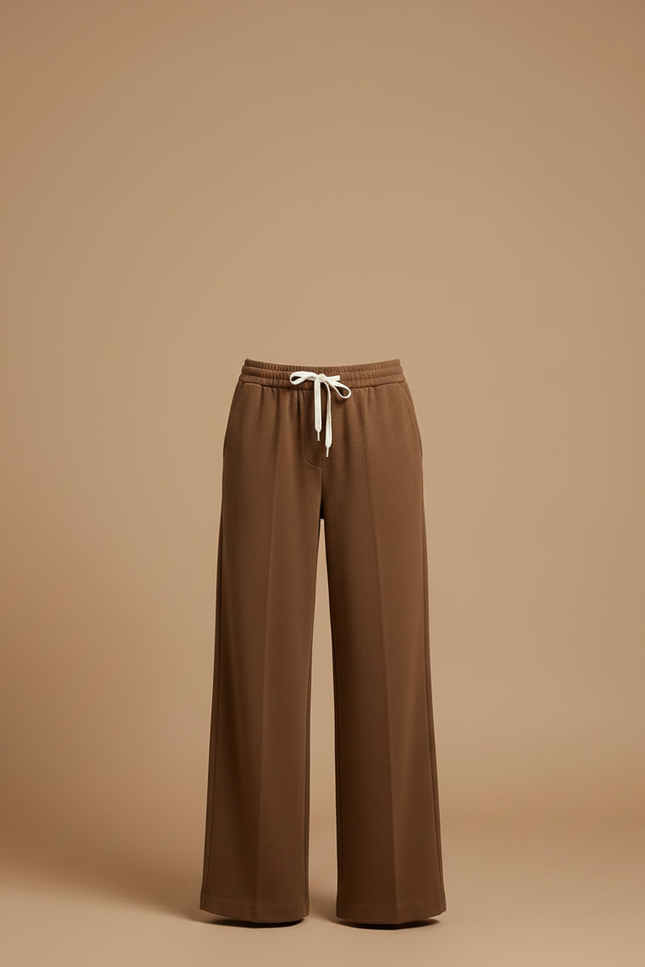 Pantalon Marron Ample Taille Haute Laine Cordon Décontracté - vue 3