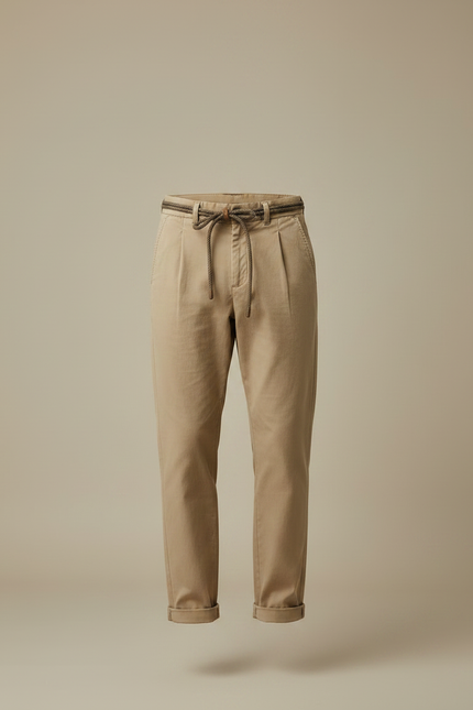 Pantalon Marron Coton Décontracté Cordon Homme - vue 3