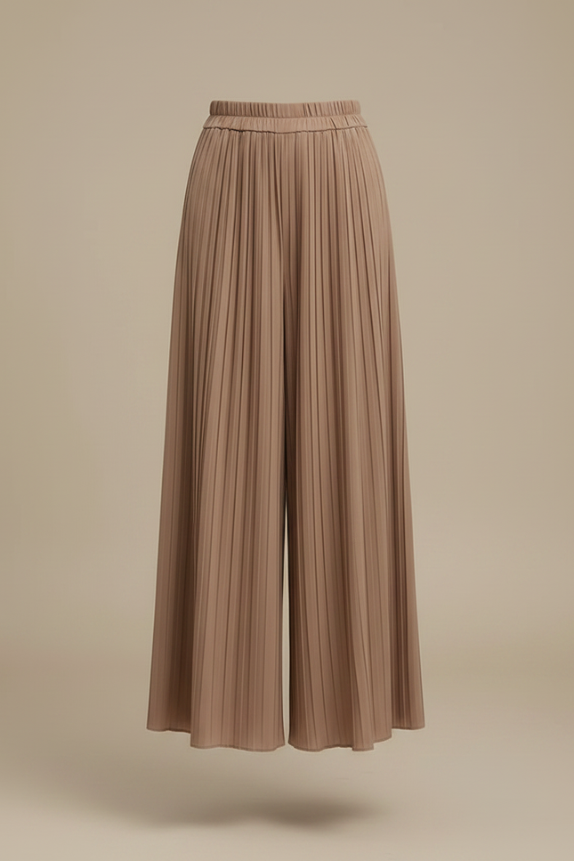 Pantalon Marron Plissé Ample Fluide Élégant - Polyester - vue 3
