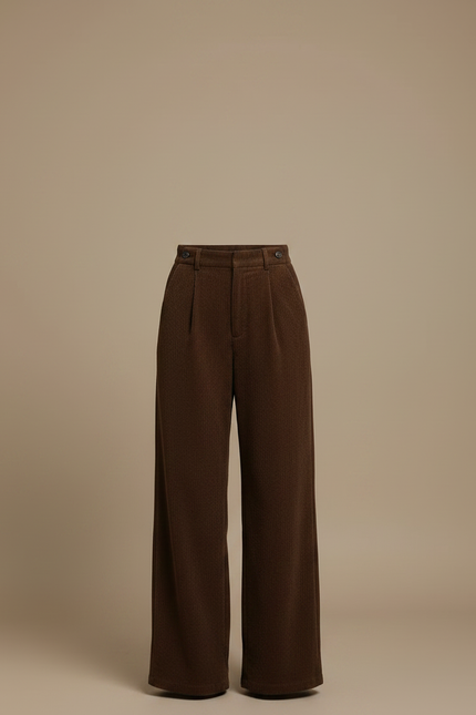 Pantalon Marron Côtelé Droit Ample Plissé Décontracté - Cordé - vue 3
