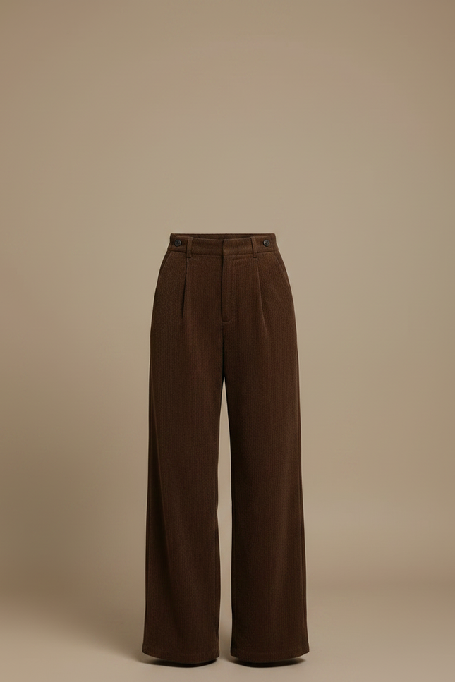 Pantalon Marron Côtelé Droit Ample Plissé Décontracté - Cordé - vue 3