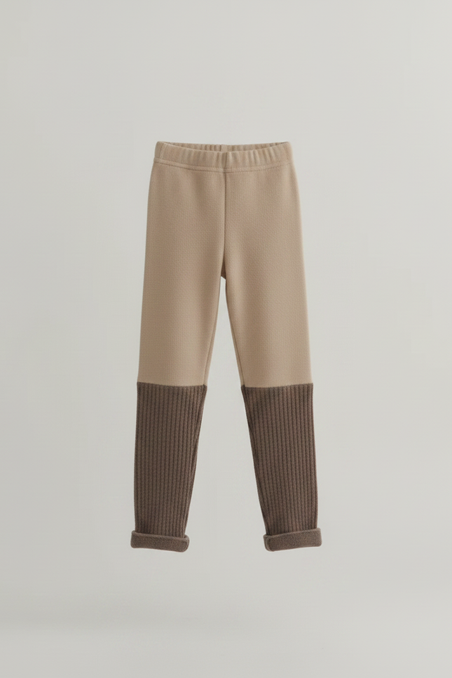 Pantalon Marron Côtelé Tricoté Doublé Chaud Enfant - Maille - vue 3