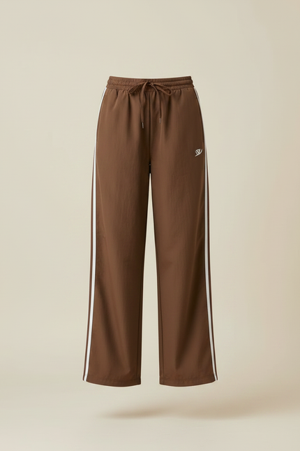 Pantalon Marron Large Rayé Sport Décontracté Fluide - Polyester - vue 3