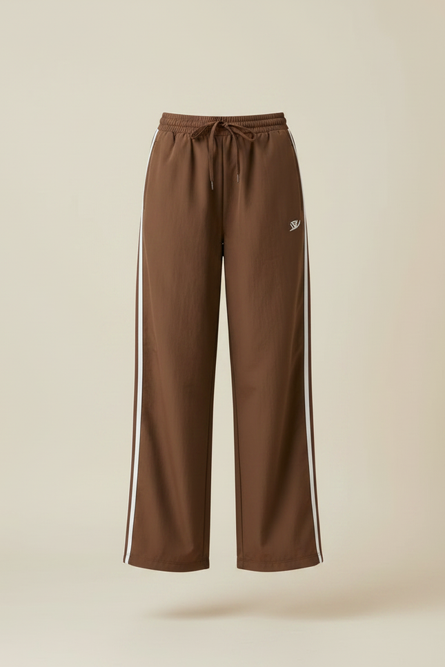 Pantalon Marron Large Rayé Sport Décontracté Fluide - Polyester - vue 3