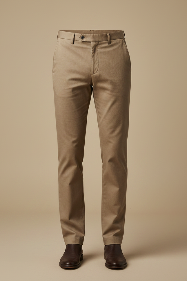 Pantalon Marron Homme Coton Slim Élégant Décontracté - Gabardine - vue 3