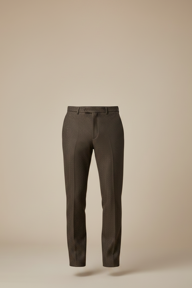 Pantalon Marron Laine Droit Motif Élégant Homme - vue 3