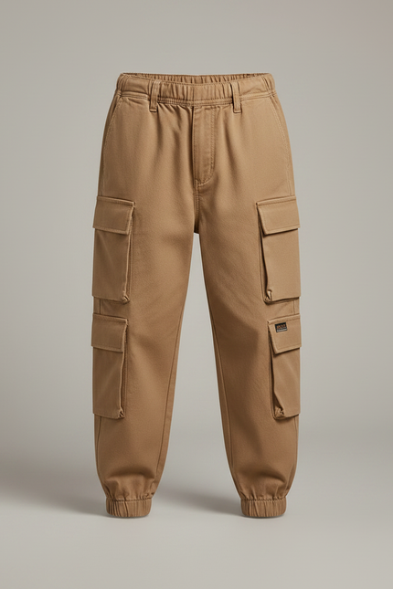 Pantalon Marron Cargo Ample Enfant Décontracté Coton - Toile - vue 3