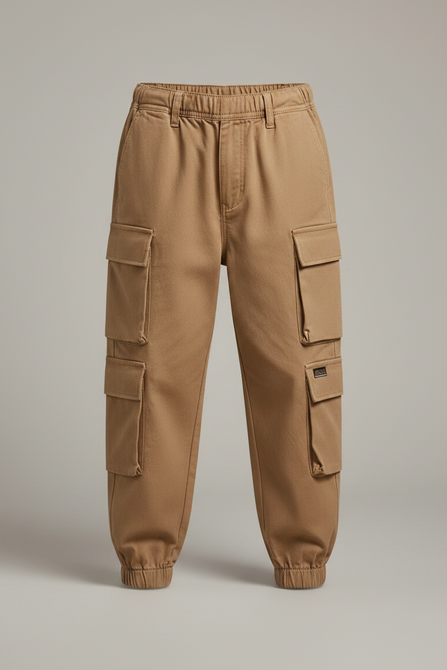 Pantalon Marron Cargo Ample Enfant Décontracté Coton - Toile - vue 3