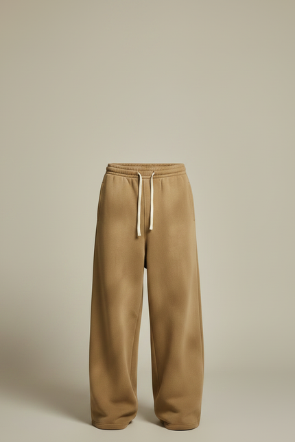 Pantalon Marron Ample Molletonné Décontracté Unisexe Cordon - Camel - vue 3