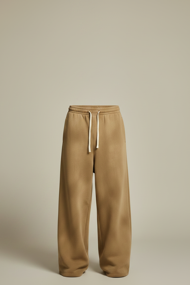 Pantalon Marron Ample Molletonné Décontracté Unisexe Cordon - Camel - vue 3
