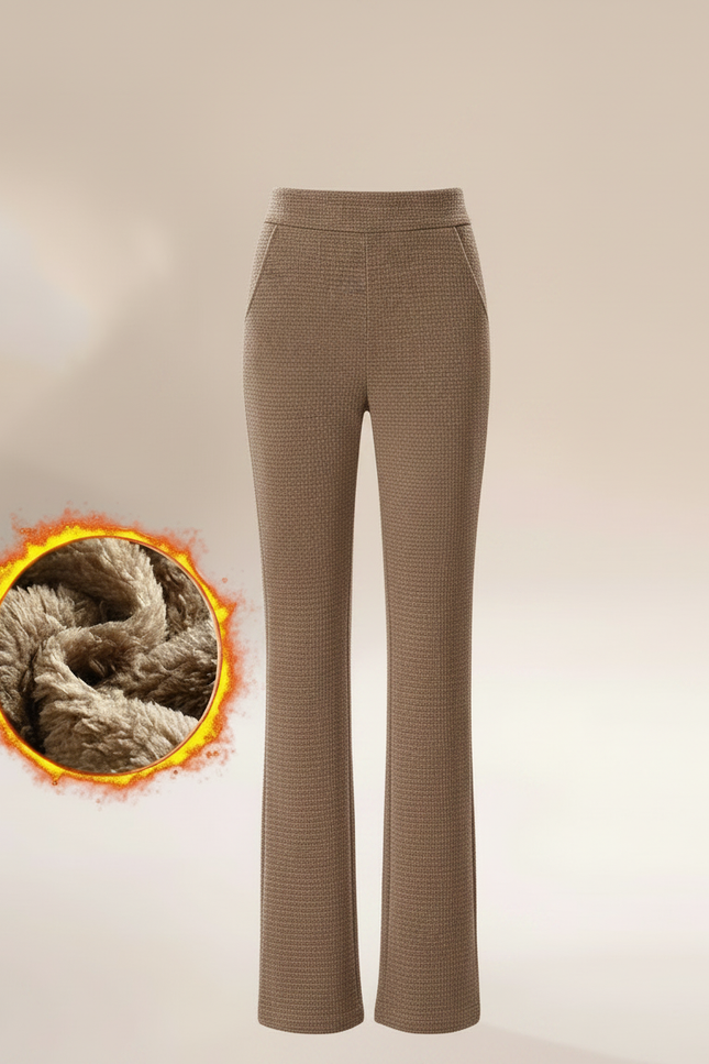 Pantalon Marron Chaud Évasé Texturé Hiver Femme - Maille - vue 3