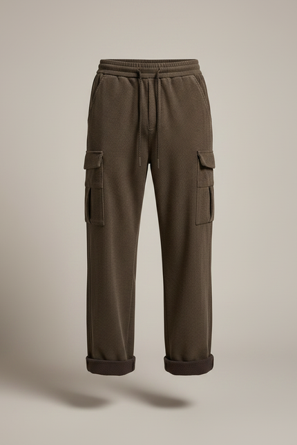 Pantalon Marron Côtelé Ample Épais Cargo Homme - Cordé - vue 3