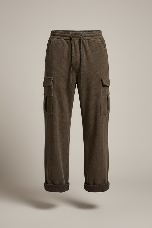 Pantalon Marron Côtelé Ample Épais Cargo Homme - Cordé - vue 3