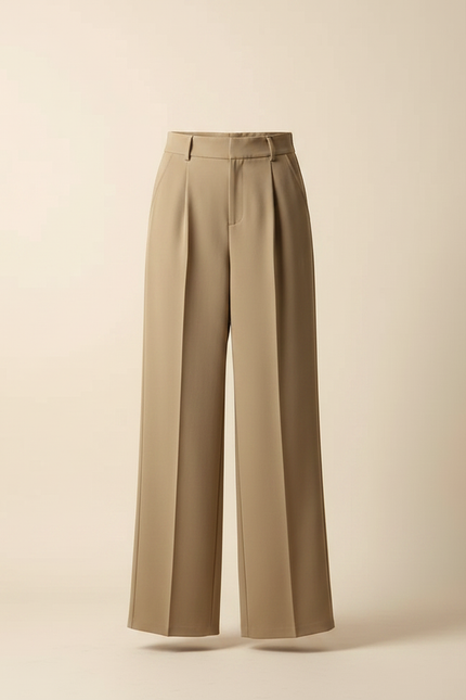 Pantalon Marron Taille Haute Ample Fluide Élégant Femme - Gabardine - vue 3