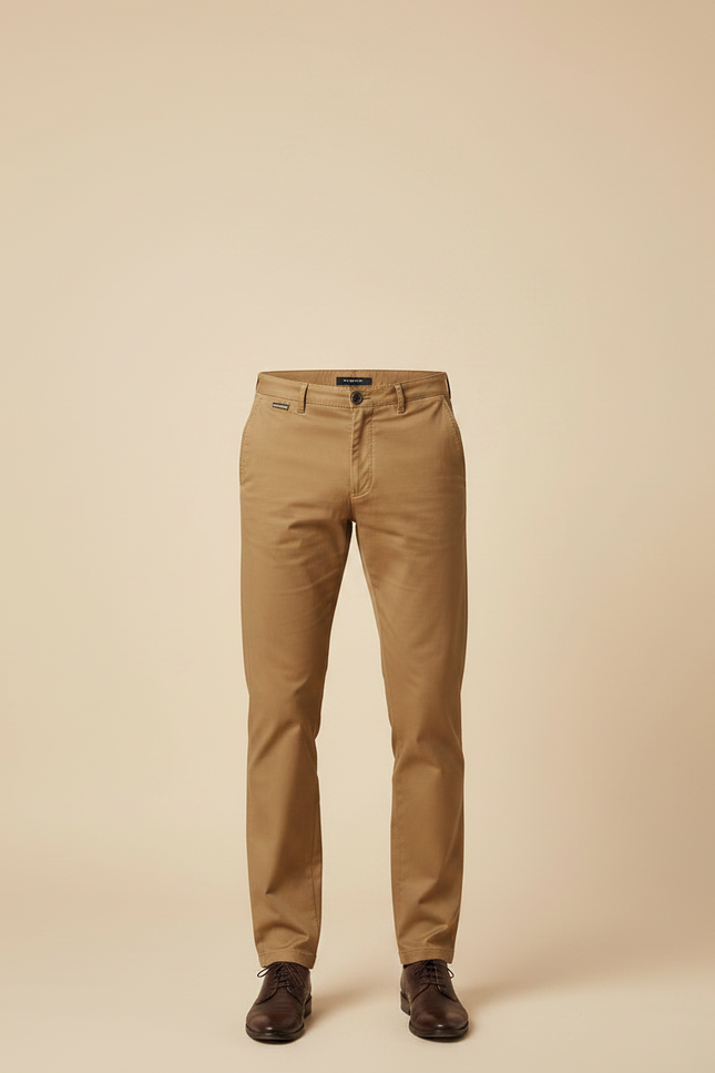 Pantalon Marron Chino Coton Slim Élégant Homme - vue 3