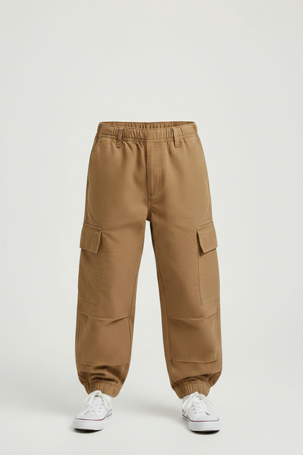 Pantalon Marron Cargo Ample Coton Élastiqué Garçon - vue 3