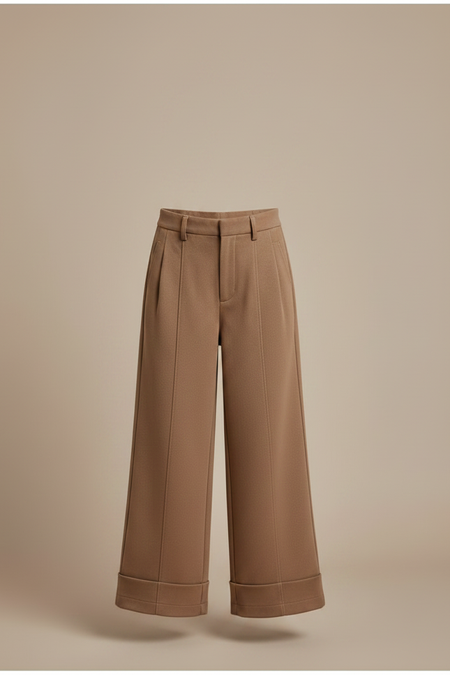 Pantalon Marron Ample Droit Élégant Décontracté - Laine - vue 3
