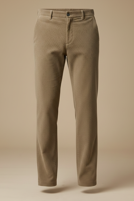 Pantalon Marron Côtelé Droit Élégant Classique Homme - Camel Cordé - vue 3