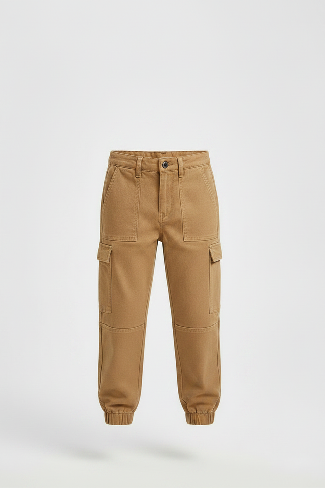 Pantalon Marron Cargo Coton Élastiqué Enfant Décontracté - vue 3