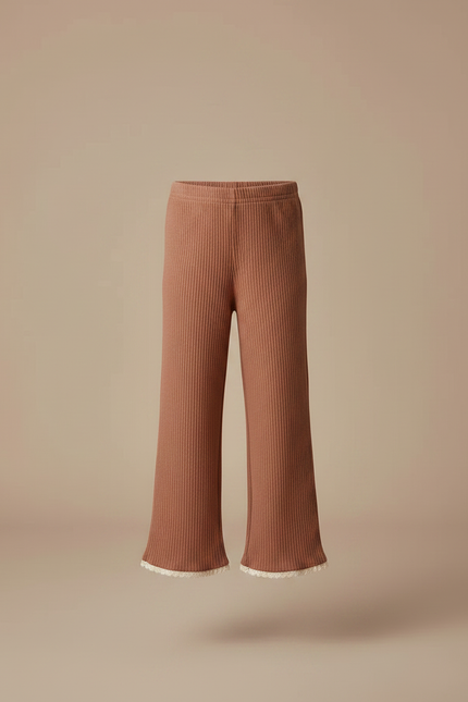 Pantalon Marron Côtelé Tricoté Enfant Élastique - Maille - vue 3