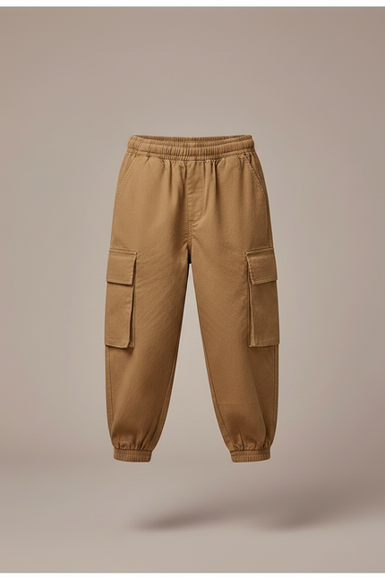 Pantalon Marron Cargo Ample Élastiqué Coton Enfant - vue 3