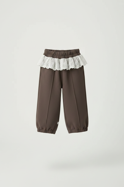 Pantalon Marron Ample Volants Fille Décontracté Coton - Molleton - vue 3