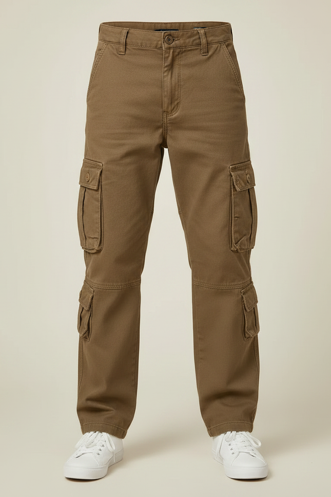 Pantalon Marron Cargo Garçon Multi-Poches Décontracté Coton - vue 3