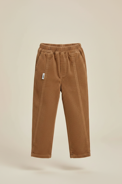 Pantalon Marron Côtelé Ample Décontracté Élastiqué Garçon - Cordé - vue 3