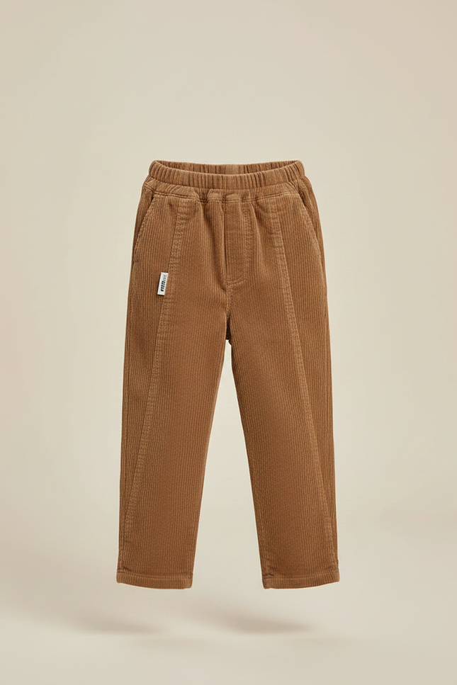 Pantalon Marron Côtelé Ample Décontracté Élastiqué Garçon - Cordé - vue 3
