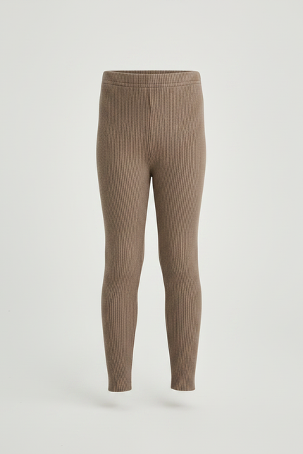 Pantalon Marron Côtelé Tricoté Extensible Enfant Fille - Maille - vue 3