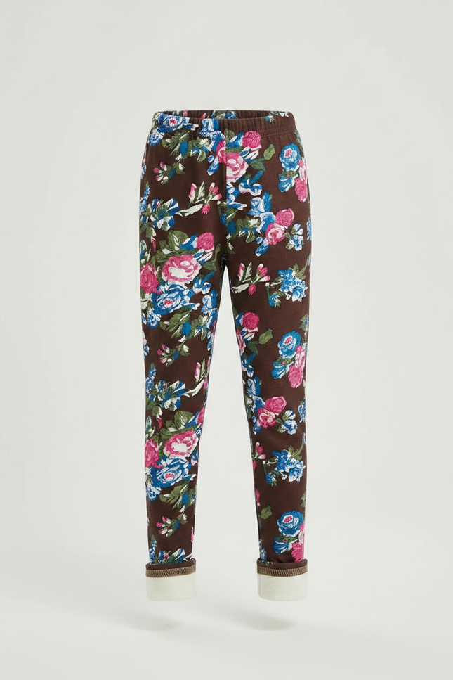 Pantalon Marron Floral Velours Doublé Chaud Fille - vue 3