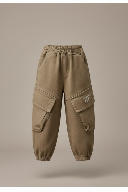 Pantalon Marron Cargo Ample Enfant Décontracté - Kaki Molleton - vue 3