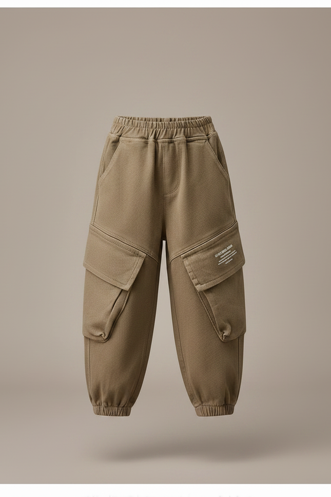 Pantalon Marron Cargo Ample Enfant Décontracté - Kaki Molleton - vue 3