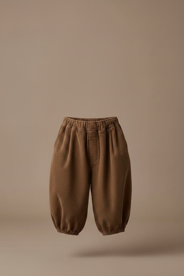 Pantalon Marron Côtelé Ample Bouffant Enfant Rétro - Cordé - vue 3