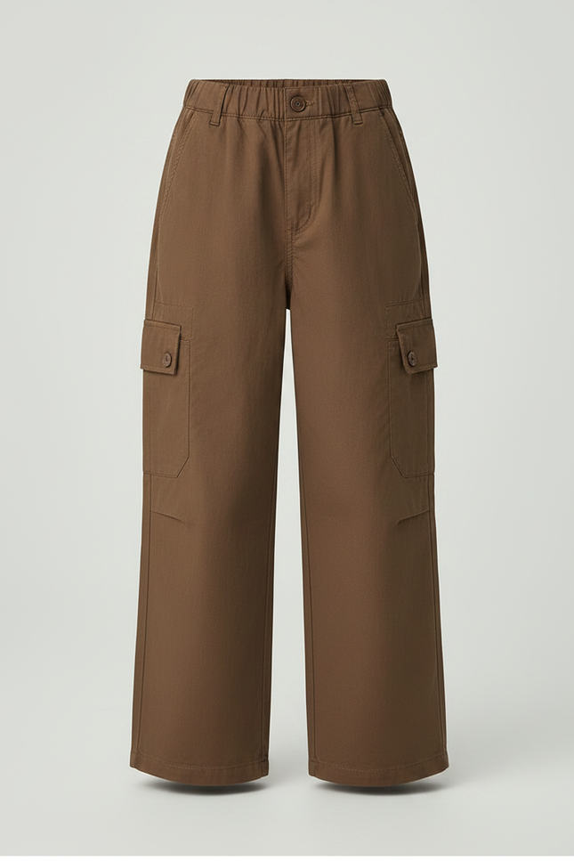 Pantalon Marron Cargo Ample Coton Enfant - Toile - vue 3