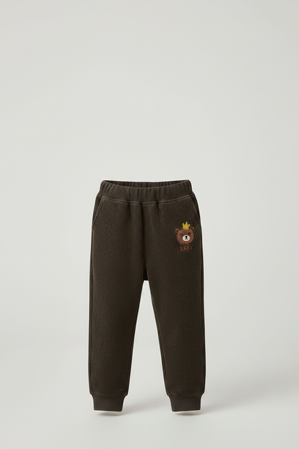 Pantalon Marron Côtelé Ample Décontracté Ourson Enfant - Cordé - vue 3