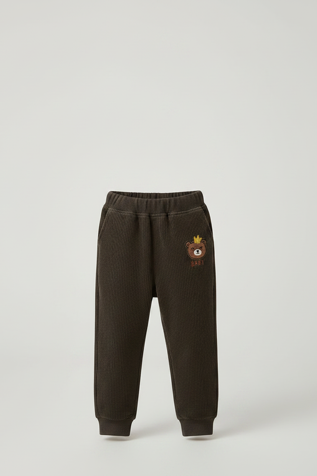 Pantalon Marron Côtelé Ample Décontracté Ourson Enfant - Cordé - vue 3