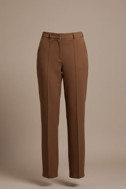 Pantalon Marron Coupe Droite Élégant Taille Haute - Gabardine - vue 3