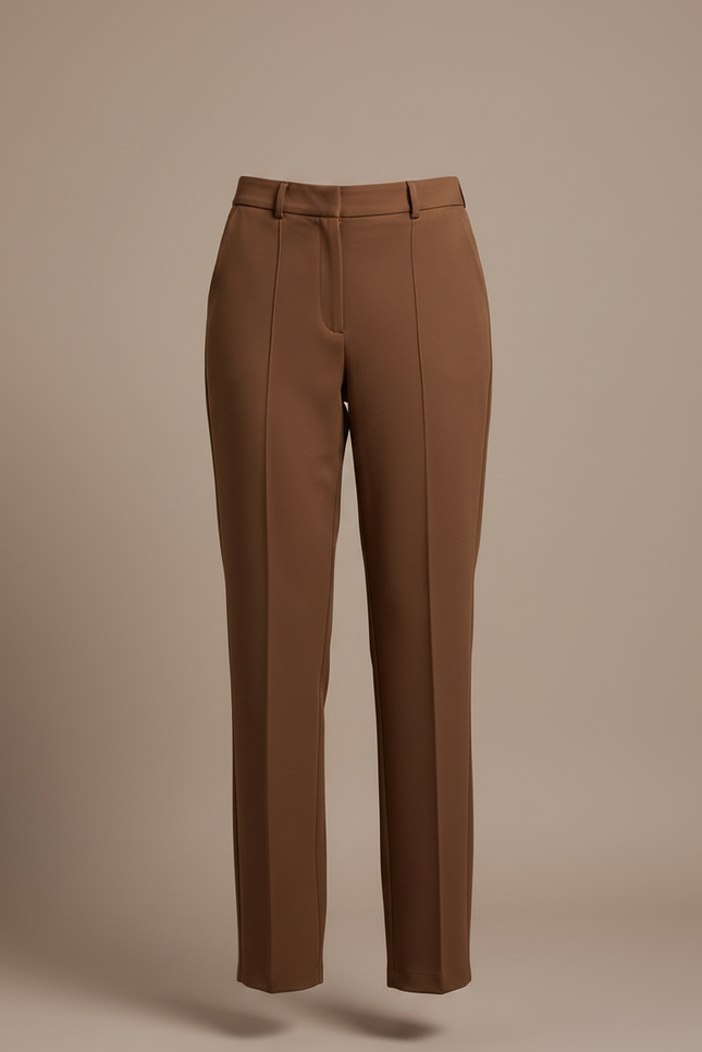 Pantalon Marron Coupe Droite Élégant Taille Haute - Gabardine - vue 3