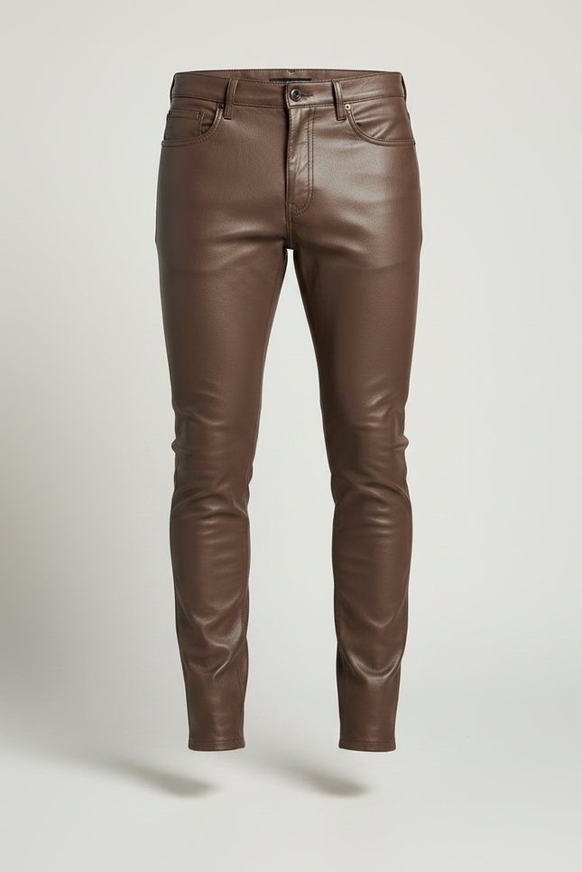 Pantalon Marron Cuir Slim Fit Stretch Homme - vue 3