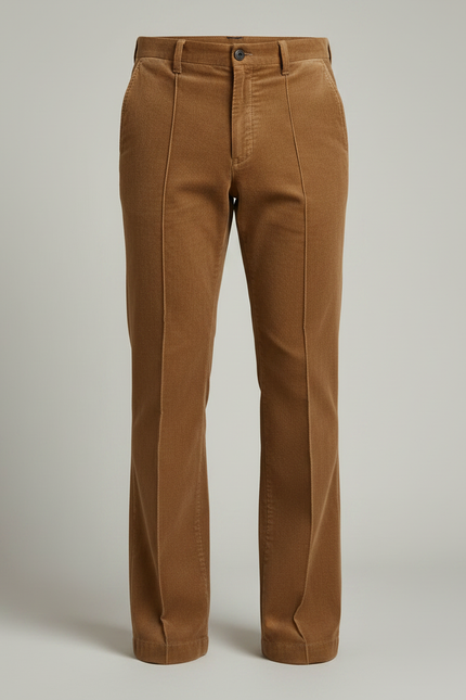 Pantalon Marron Velours Côtelé Évasé Homme Décontracté - Camel Cordé - vue 3