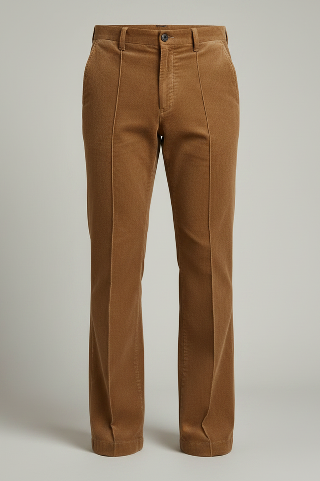 Pantalon Marron Velours Côtelé Évasé Homme Décontracté - Camel Cordé - vue 3