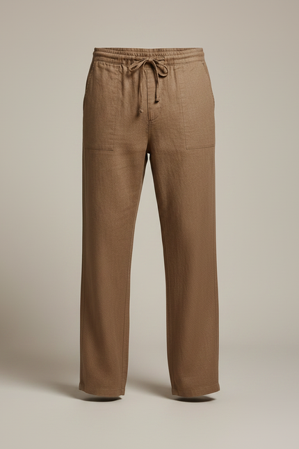 Pantalon Marron Lin Ample Décontracté Homme - vue 3