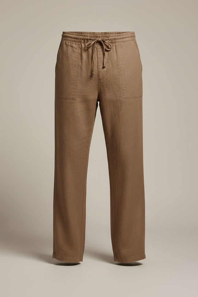 Pantalon Marron Lin Ample Décontracté Homme - vue 3